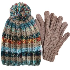 Multicolor Knit Beanie Gloves Set